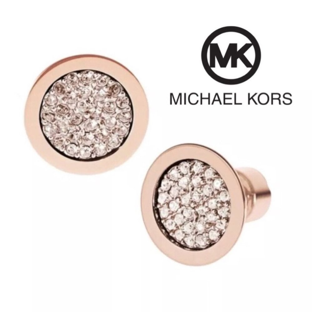 NWT Michael Kors Rose Gold Pave Earrings - Picture 4 of 5